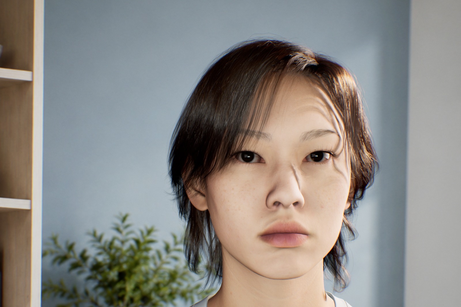 Rose, an AI interviewer, seated in her daylight office